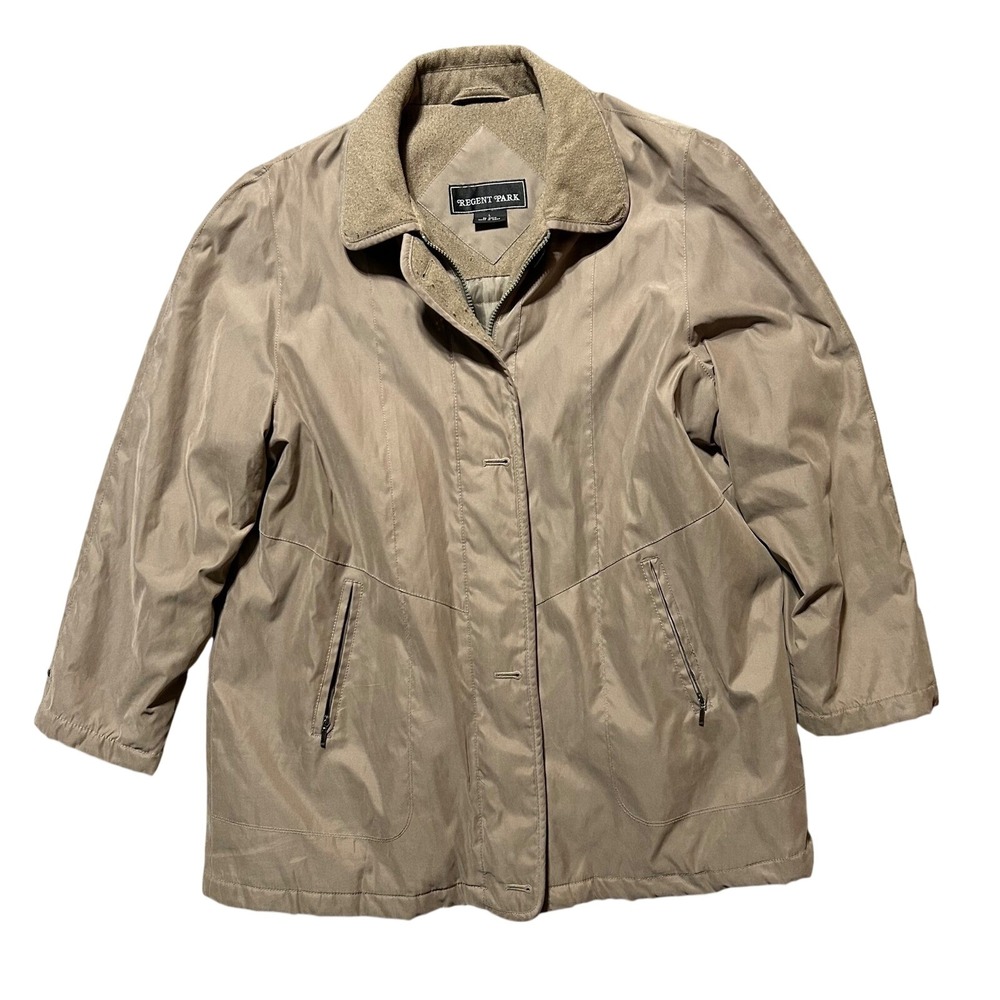 Regent Park Parka Jacket Mens Large Tan Insulated Fleece Collar Full Zip Coat